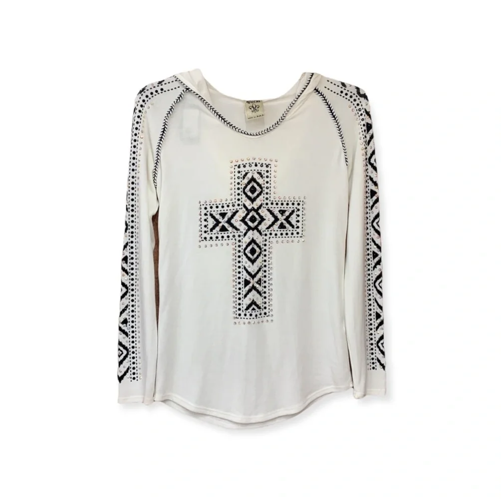 SzL Be Vocal Embellished Cross Hoodie Top  NWT - Picture 2 of 9